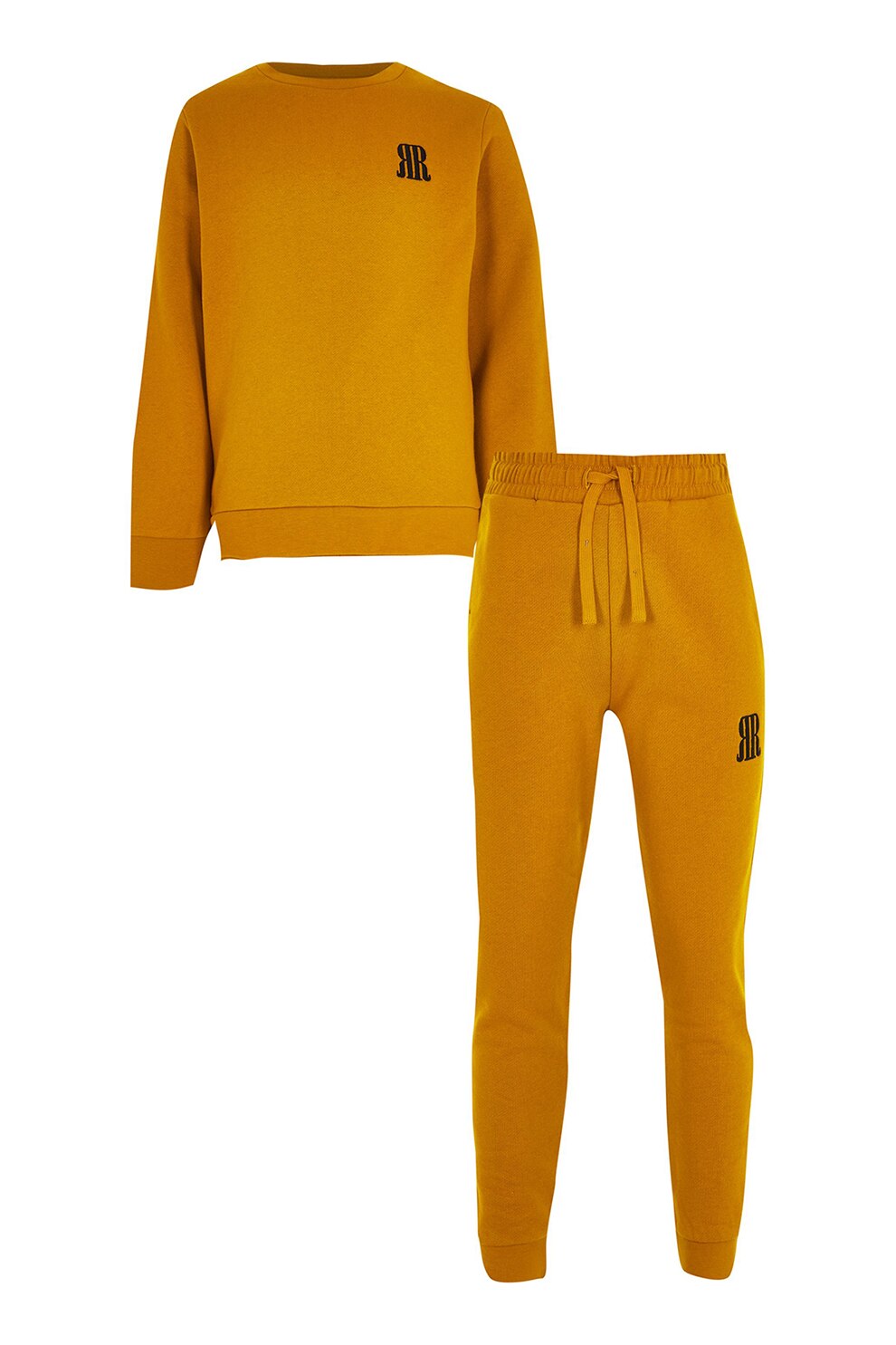 RIVER ISLAND, Set de pantaloni si bluza sport cu broderie logo, Galben mustar