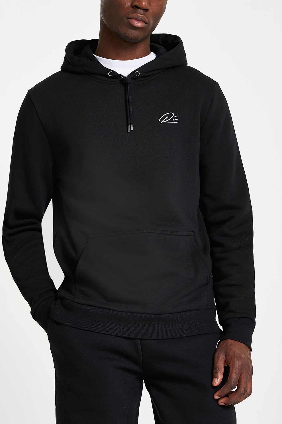 River Island, Hanorac din amestec de bumbac cu buzunar kangaroo, Negru