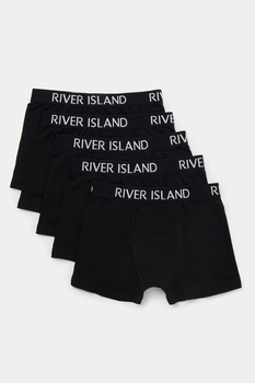 River Island, Set de boxeri cu banda logo in talie - 5 perechi, Negru River Island, Set de boxeri cu banda logo in talie - 5 perechi, Negru