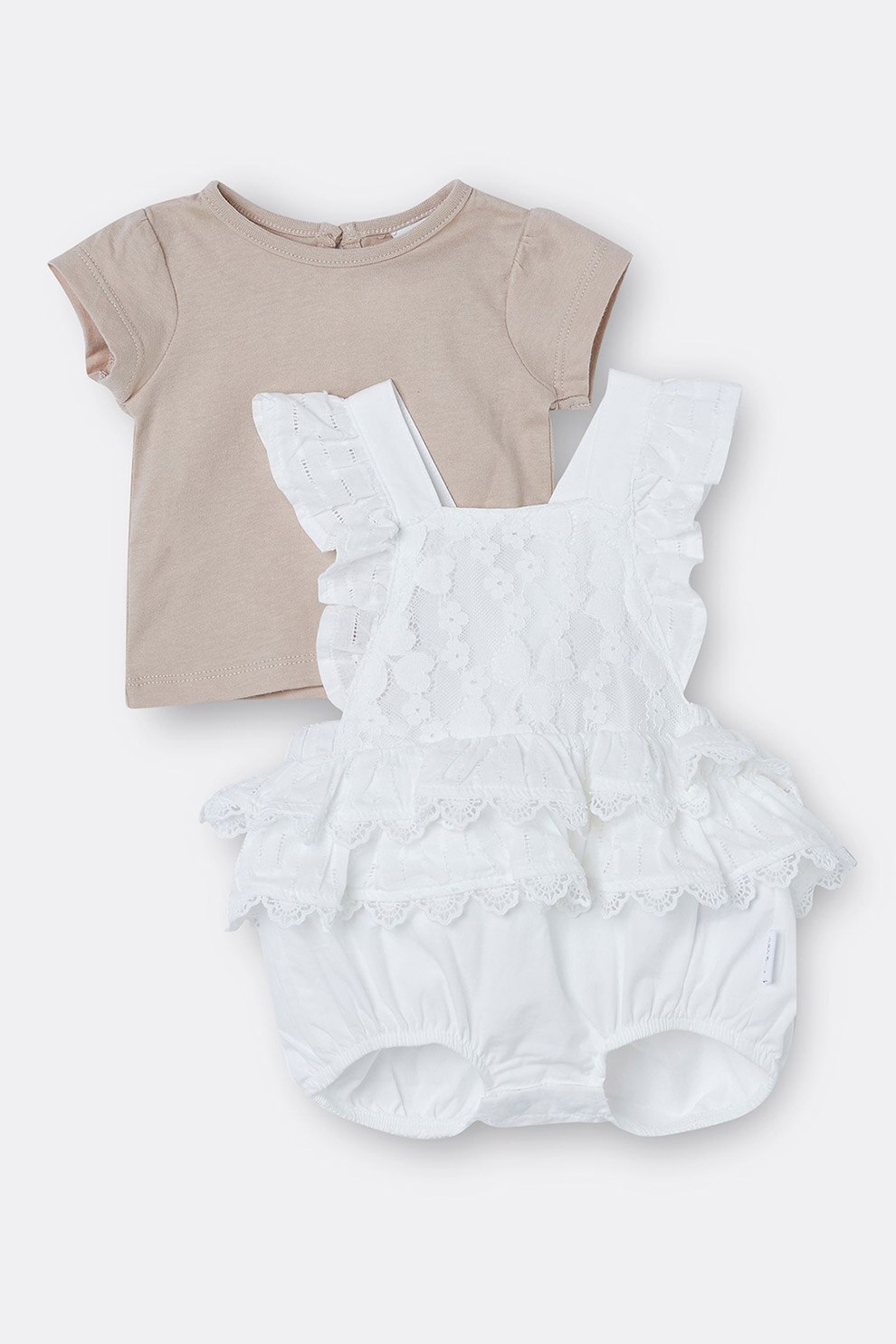 River Island, Set de tricou de bumbac si body - 2 piese, Alb/Gri