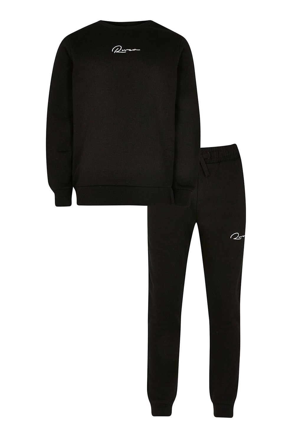 River Island, Set de pantaloni sport si bluza sport cu decolteu la baza gatului - 2 piese, Negru