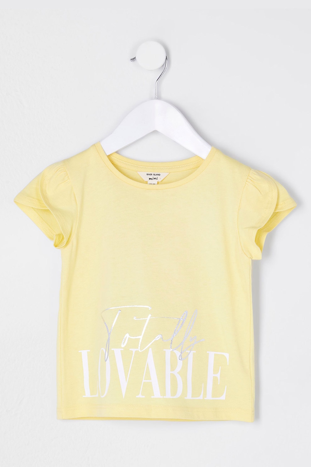 River Island, Tricou de bumbac cu imprimeu text, Galben