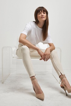 River Island, Blugi skinny cu talie inalta, Crem River Island, Blugi skinny cu talie inalta, Crem