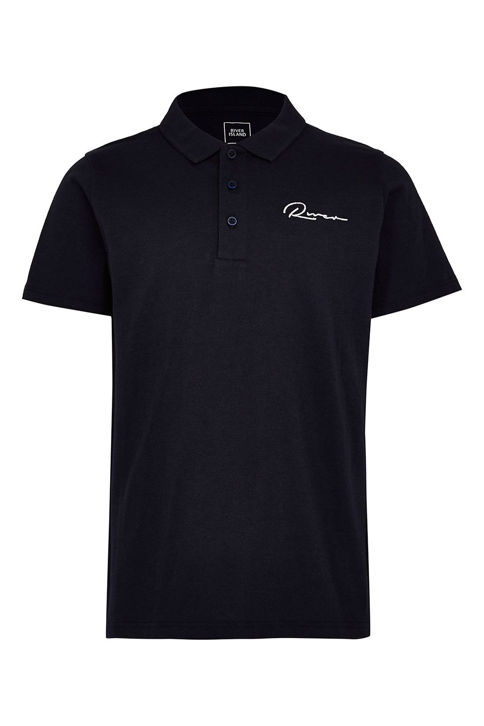 River Island, Tricou polo cu logo brodat, Negru