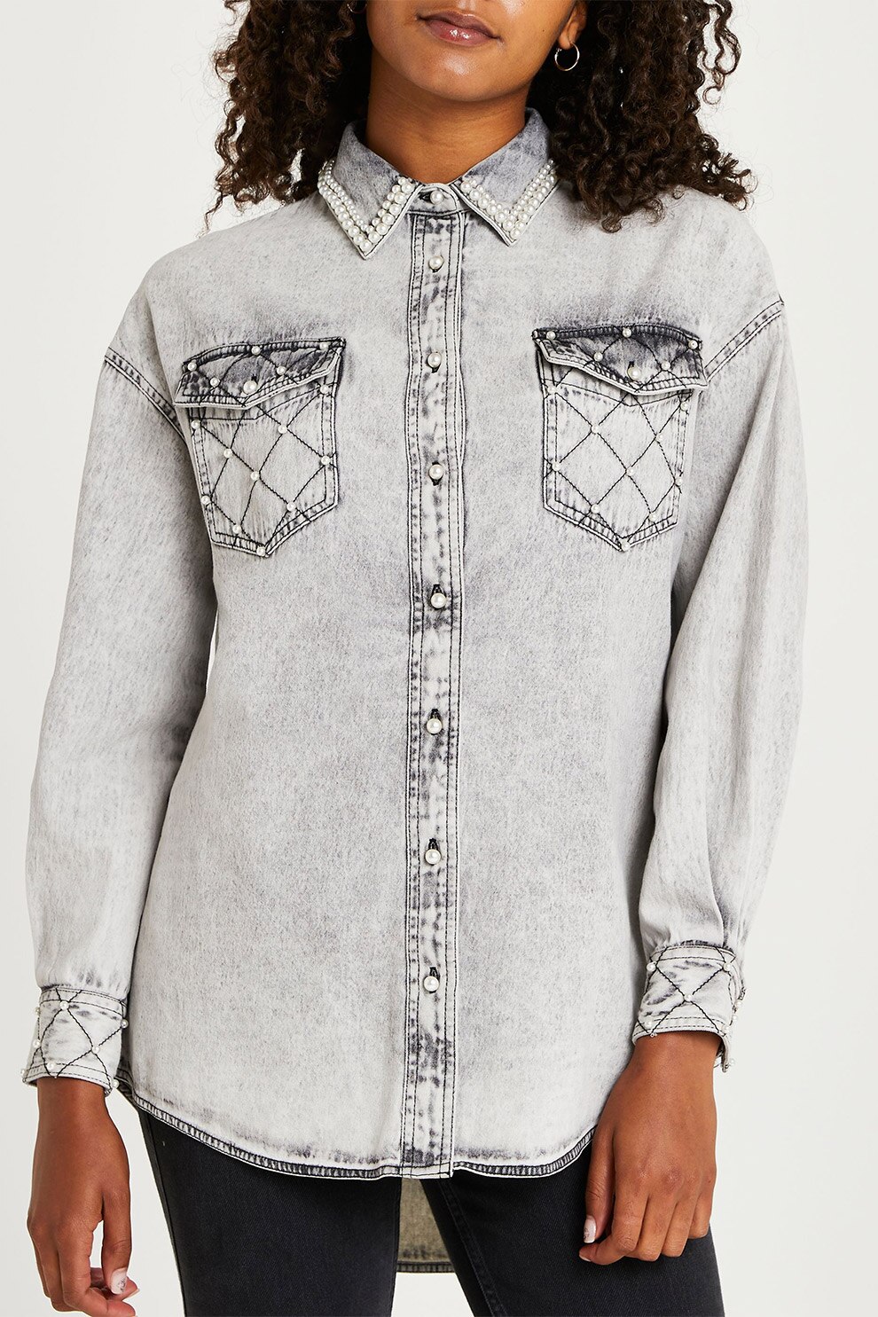 River Island, Camasa lejera cu buzunare pe piept, Gri deschis