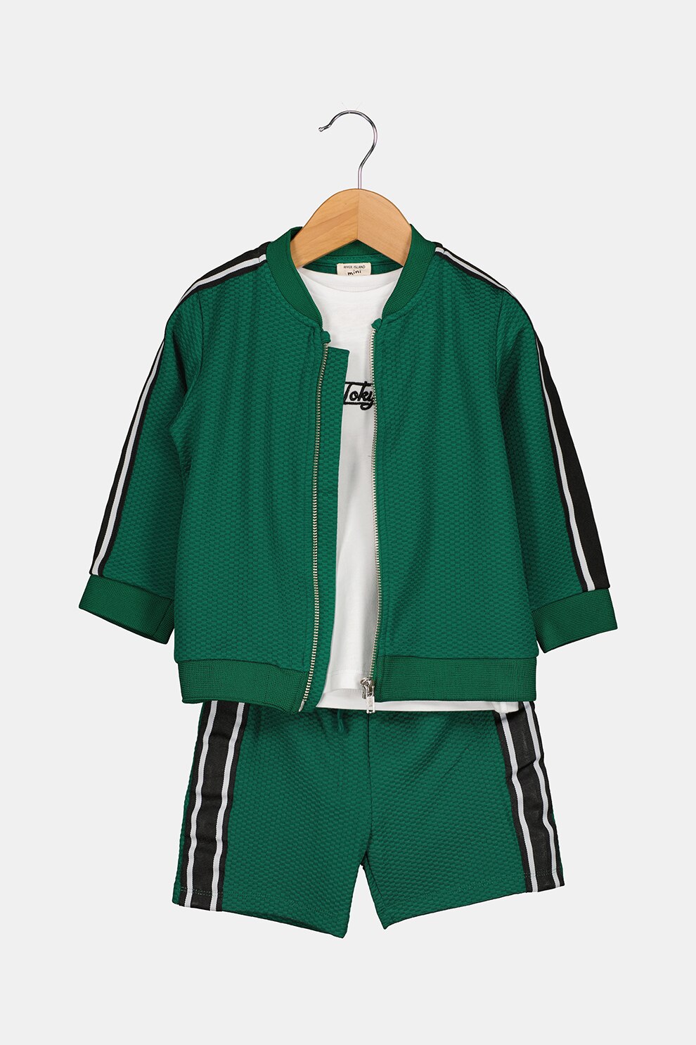 River Island, Set de imbracaminte - 3 piese, Verde forest/Alb optic/Negru