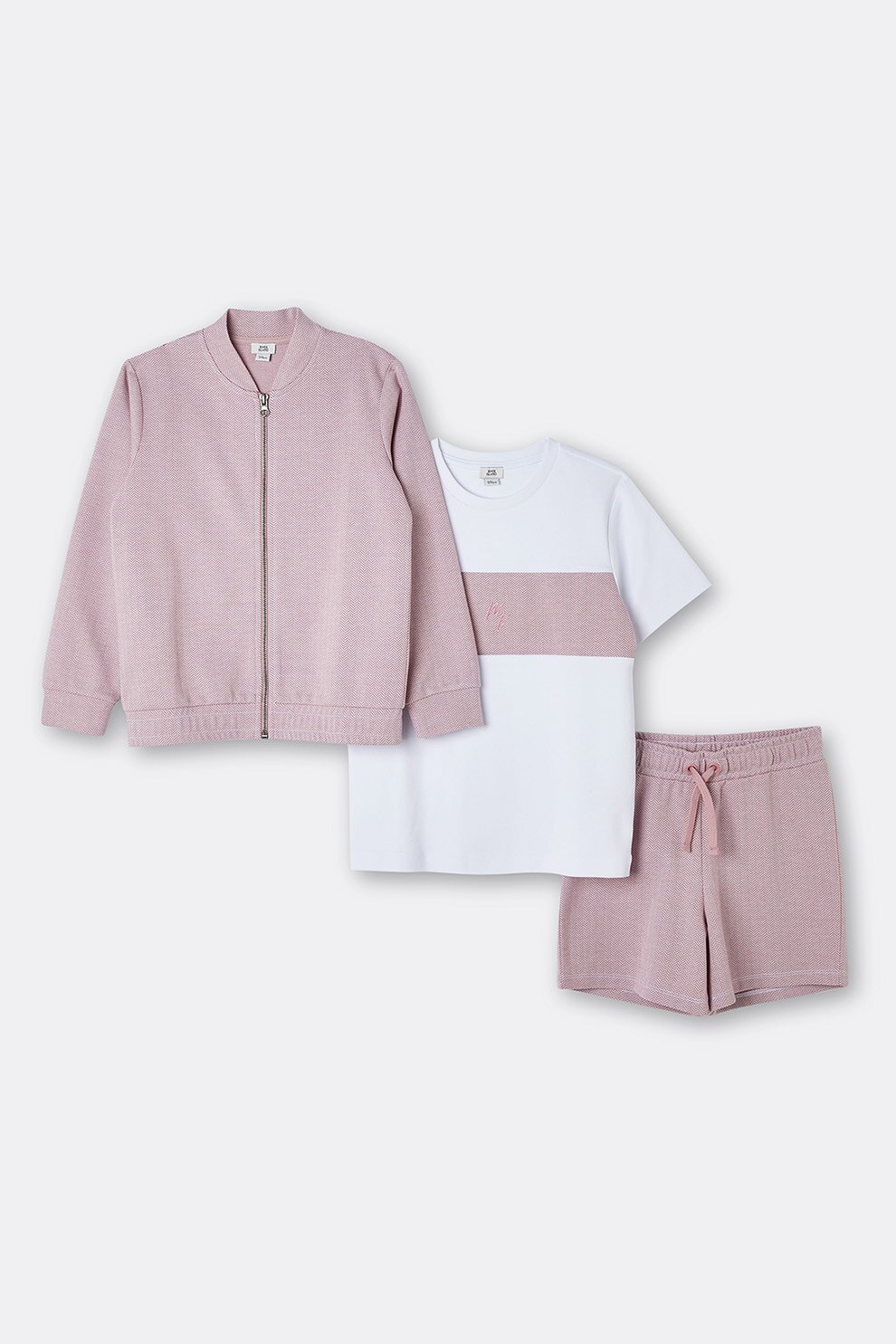 River Island, Set de imbracaminte cu imprimeu herringbone - 3 piese, Lila/Alb