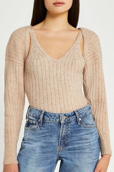 River Island, Set de hanorac crop striat si top, 2 piese, Cafeniu River Island, Set de hanorac crop striat si top, 2 piese, Cafeniu