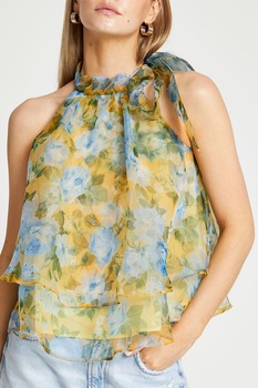 River Island, Bluza fara maneci cu imprimeu si aspect stratificat, Galben/Albastru/Verde River Island, Bluza fara maneci cu imprimeu si aspect stratificat, Galben/Albastru/Verde