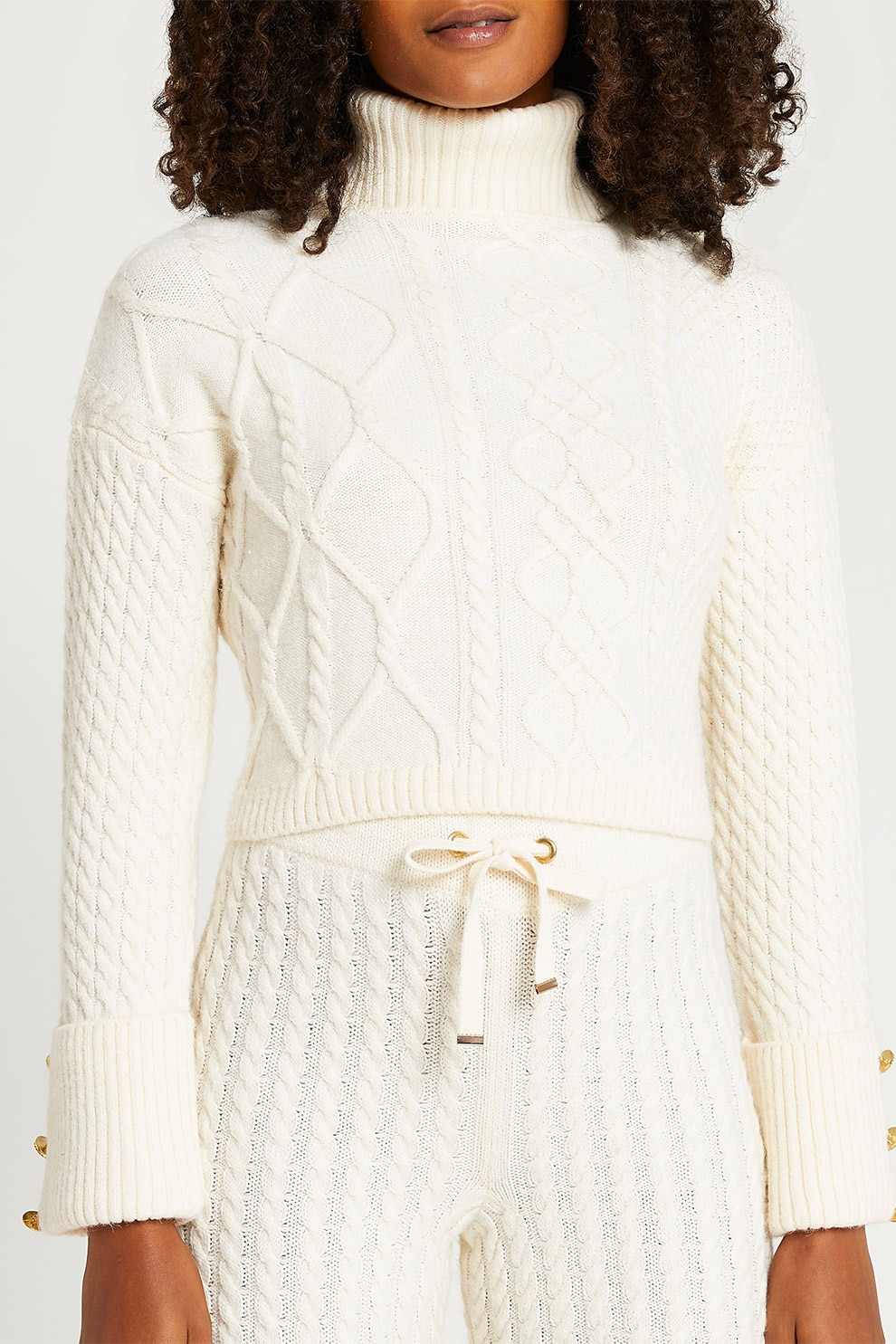 River Island, Pulover crop cu design cu torsade, Crem