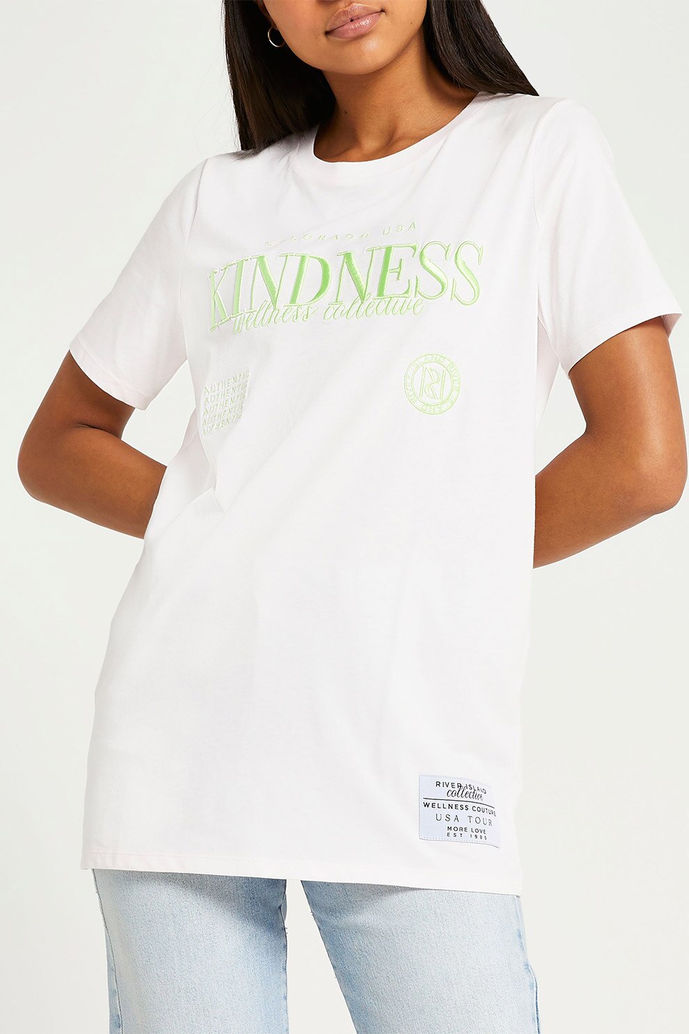 River Island, Tricou de bumbac lejer cu imprimeu text, Roz pal