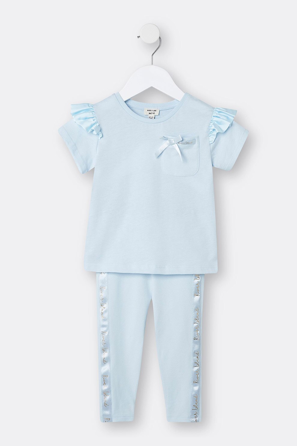 River Island, Sets de colanti si tricou cu buzunar aplicat, 2 piese, Albastru deschis