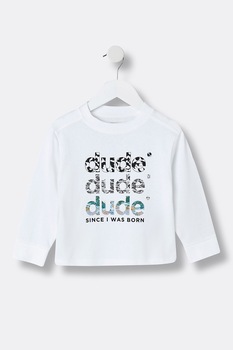 River Island, Bluza de bumbac cu imprimeu text, Alb optic River Island, Bluza de bumbac cu imprimeu text, Alb optic