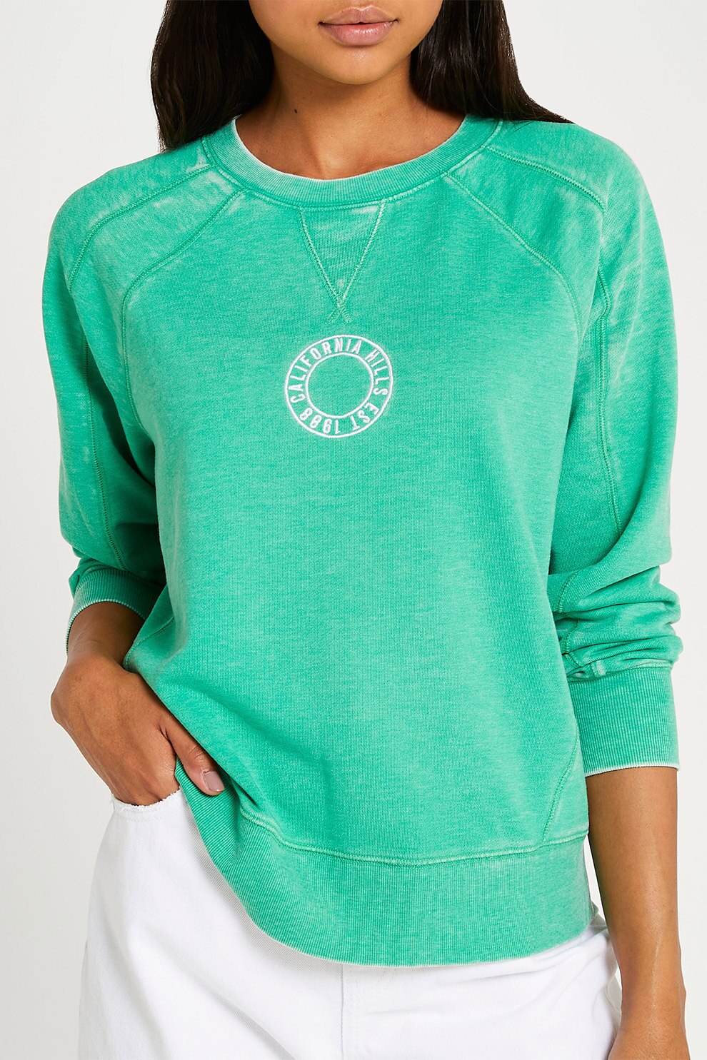 River Island, Bluza sport cu decolteu la baza gatului si maneci raglan, Verde
