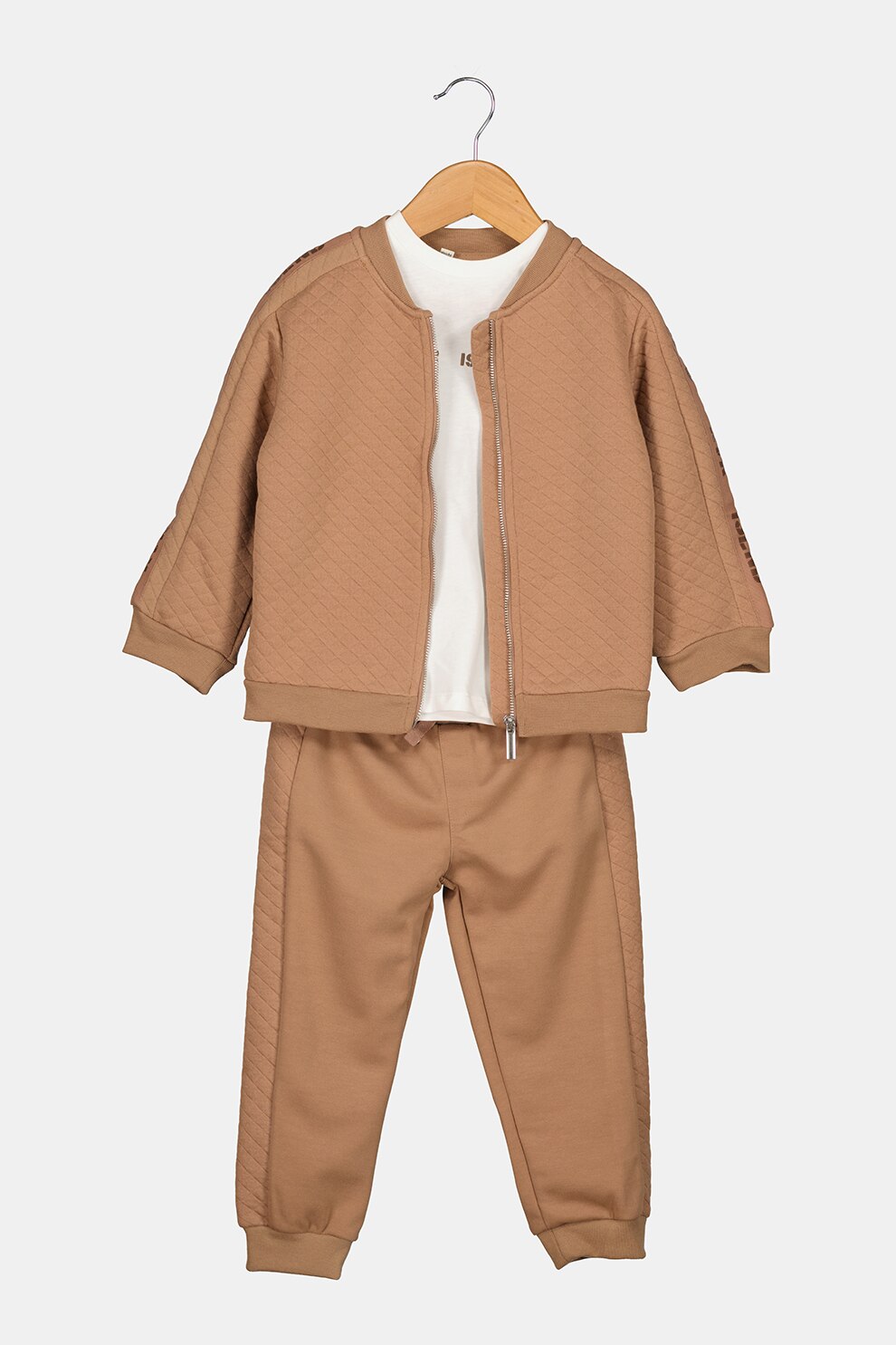 River Island, Set de imbracaminte - 3 piese, Maro deschis/Alb, 98 CM