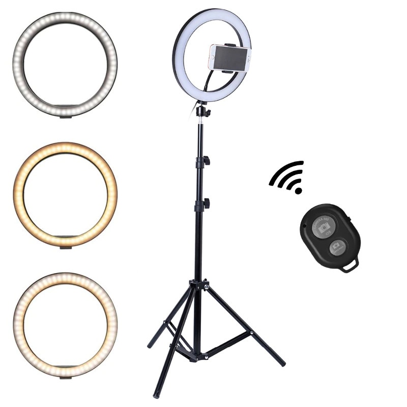 Lampa circulara profesionala LED, Tiessa®, diametru 15cm/6inch LED, conectare USB, 3 moduri de lumina, trepied 210cm inclus