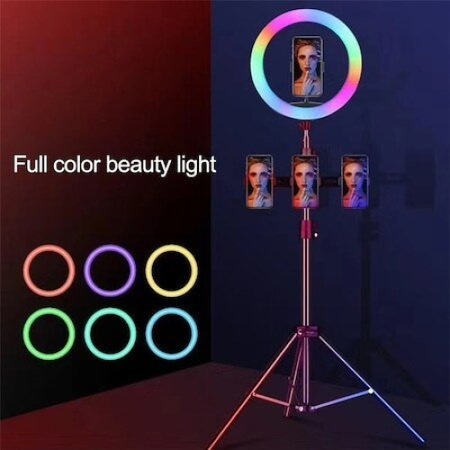 Lampa Circulara RGB LED 26CM/10 INCH LED, Trepied 210CM, Culori RGB