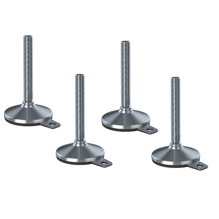 Set 4 picioare de nivelare, Inox, Baza cauciucata, Anti-vibratii/Antiderapant, 20x150x105 mm, Argintiu