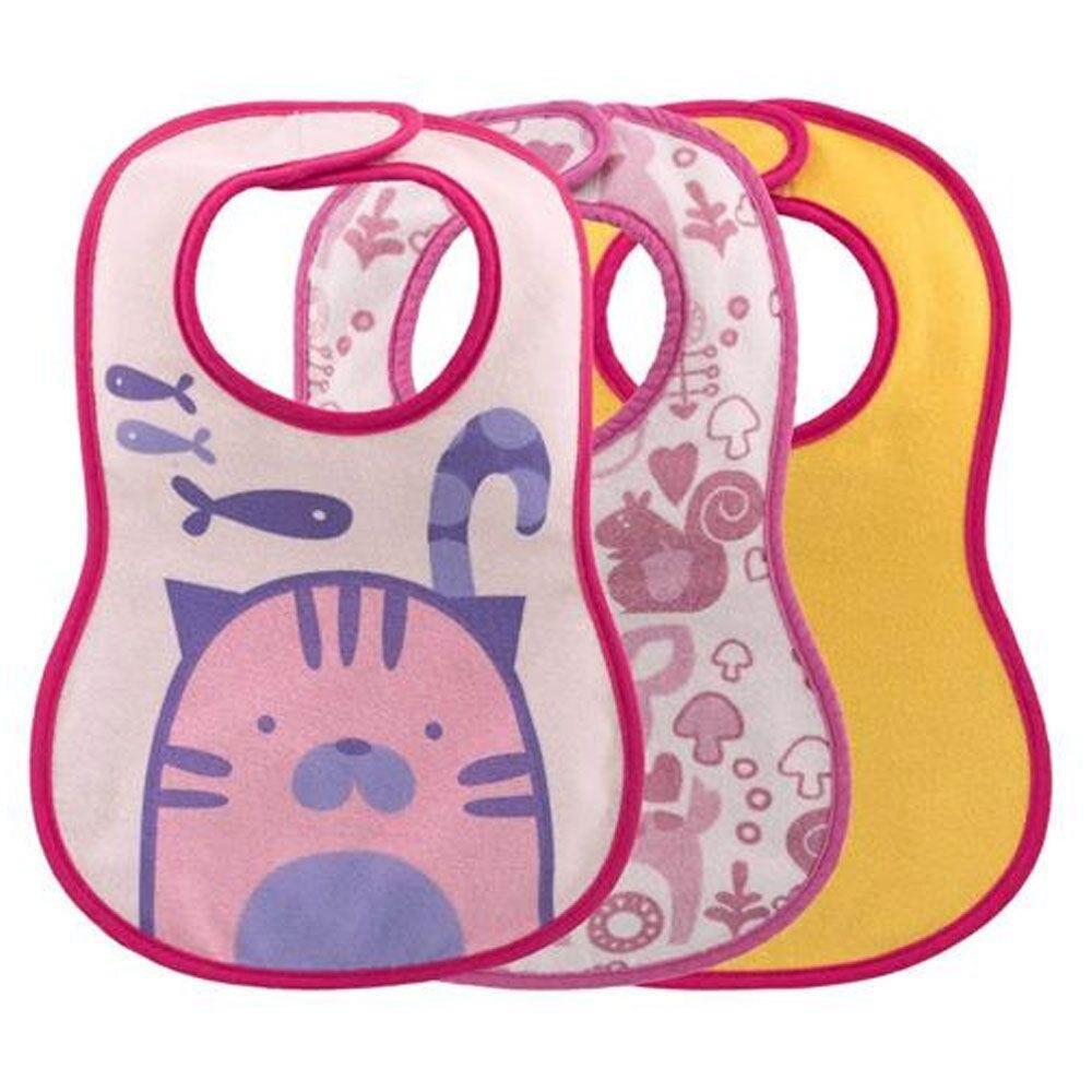 Set 3 bavete impermeabile Saloon, Chicco, Bumbac, Multicolor