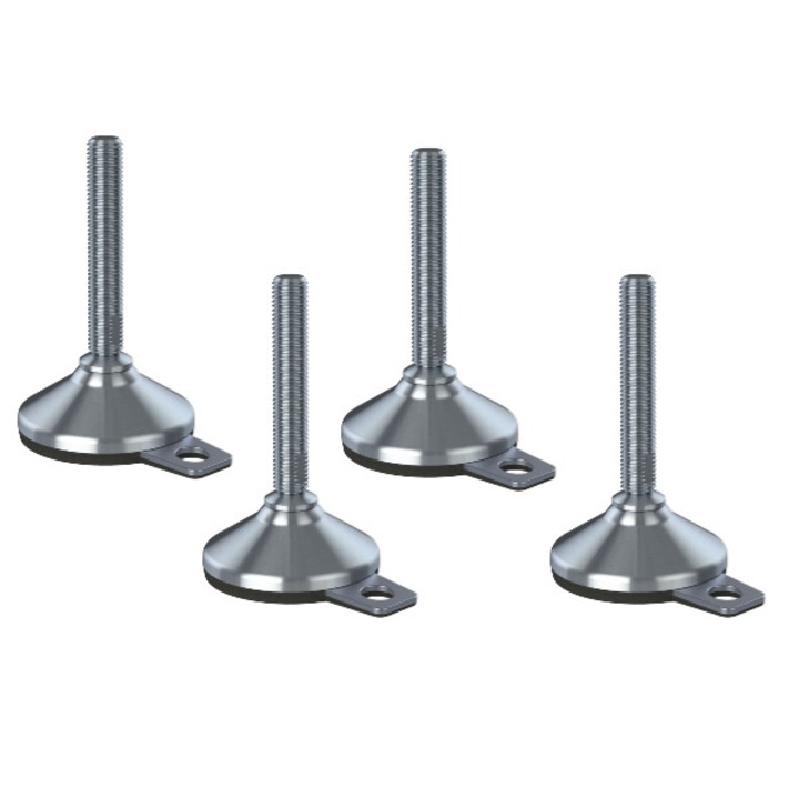 Set 4 picioare de nivelare, Inox, Baza cauciucata, Anti-vibratii/Antiderapant, 12x100x80 mm, Argintiu