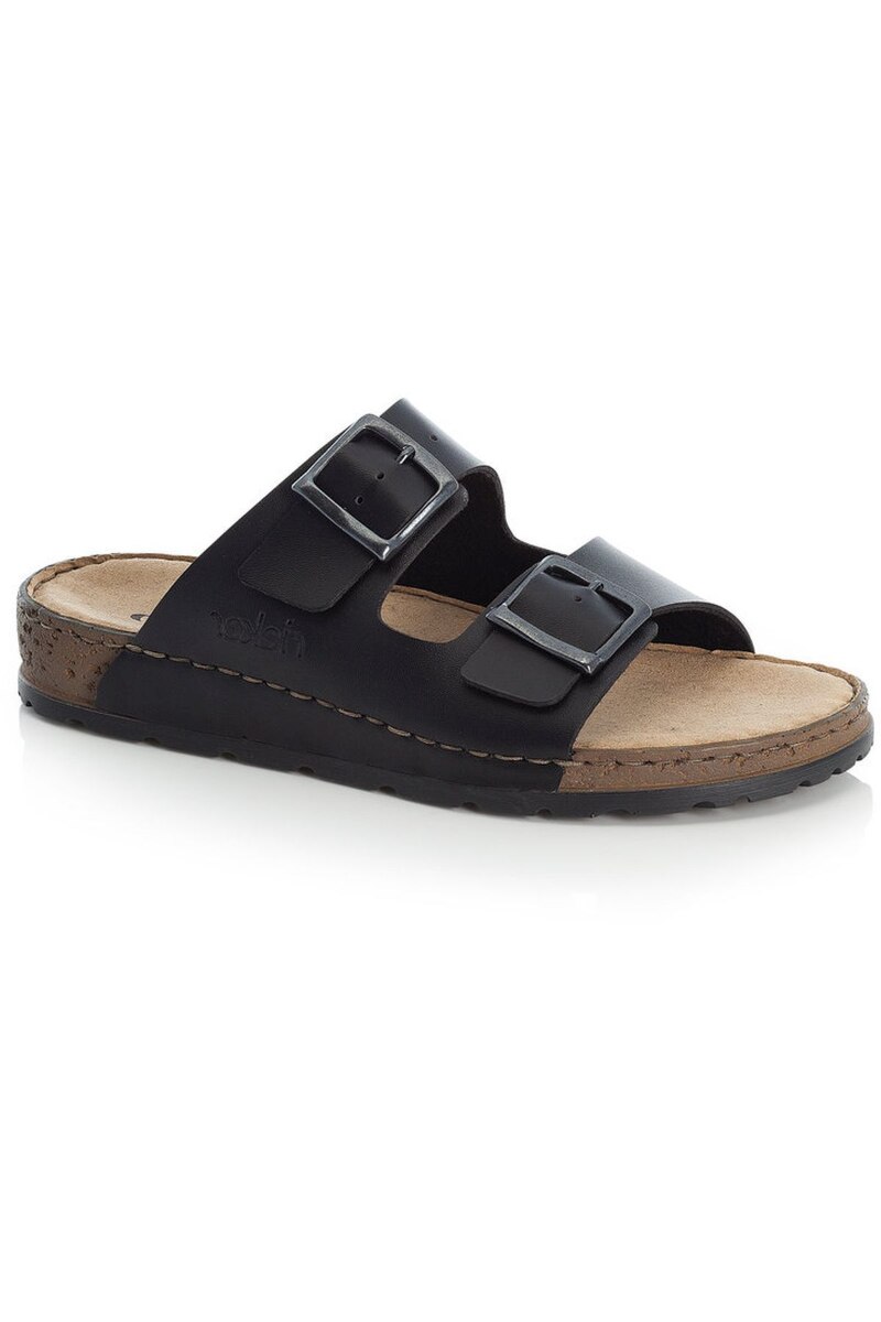 Papuci barbati, Rieker, Black Casual Mule Slippers, Piele ecologica, Negru