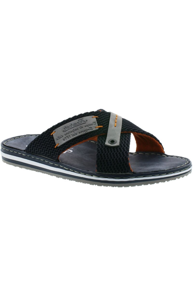 Papuci barbati, Rieker, Navy Grigio Casual Flat Slippers, Textil, Albastru, 41 EU