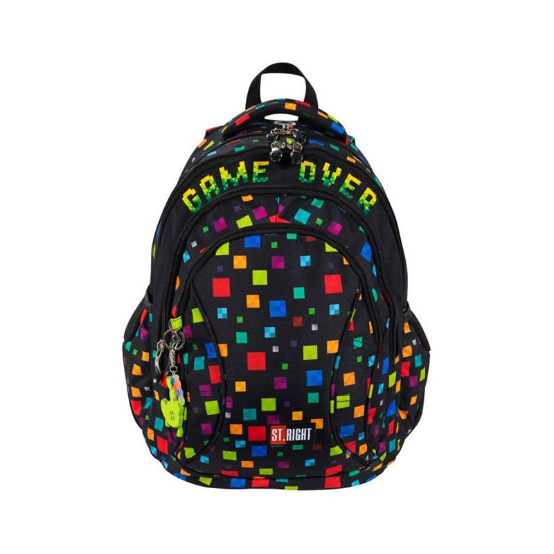 Ghiozdan Majewski, Gama St. Right, Colectia Game Over, BP-02, 4 compartimente cu fermoar, multicolor, 43x32 cm