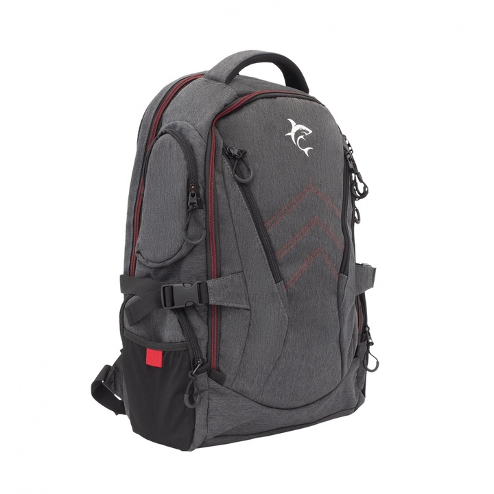 Раница за лаптоп WHITE SHARK GBP-008, NIGHT RIDER, 17.3", 7 отделения, сиво/черно/червено