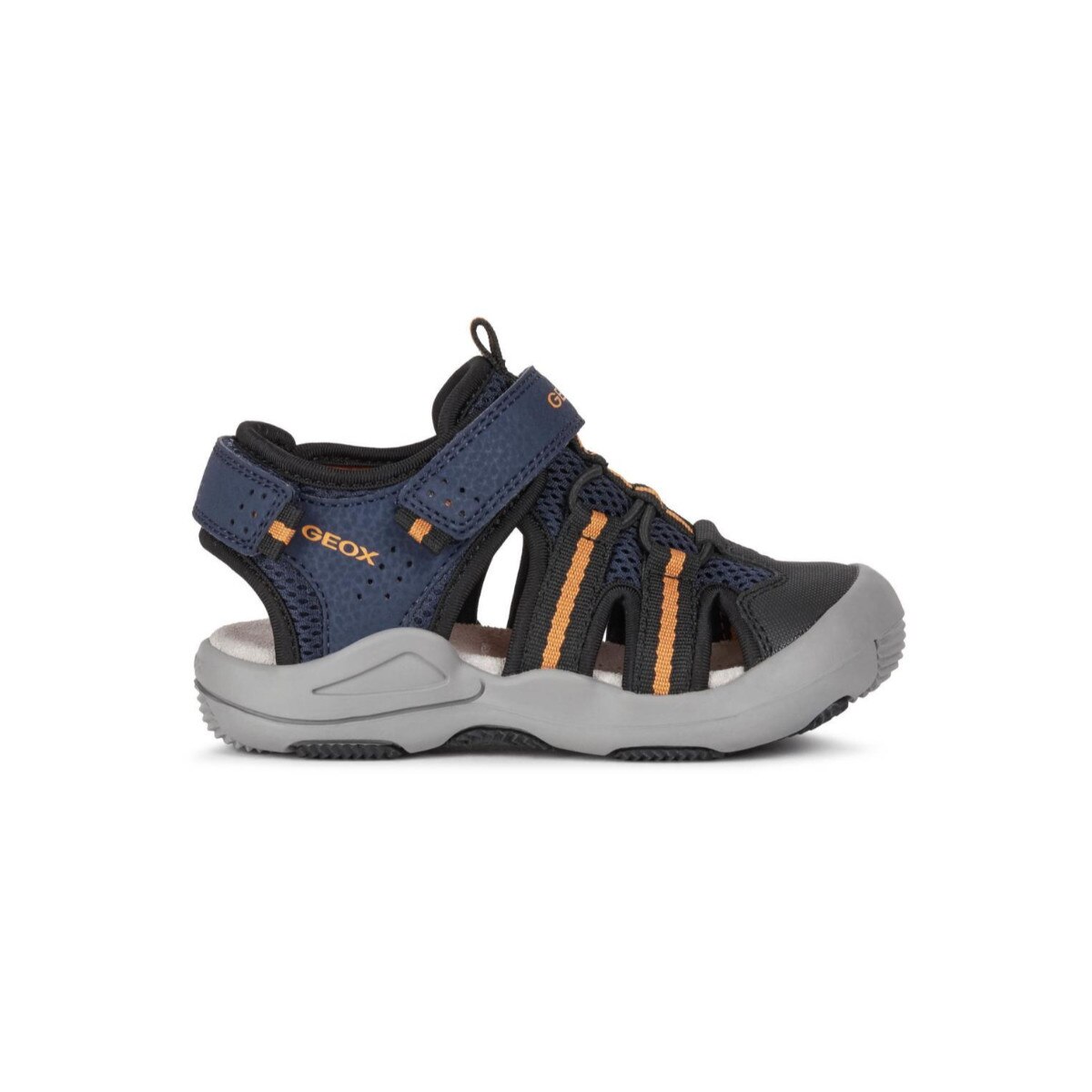 Sandale baieti, Geox, Jr Sandal Kyle Navy Orange, Piele ecologica, Albastru