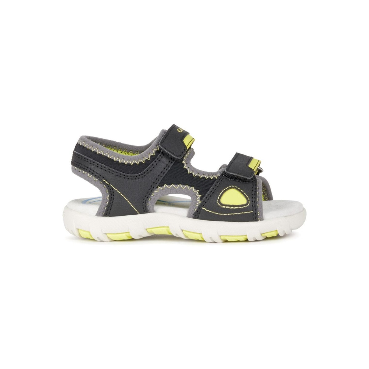 Sandale baieti, Geox, Jr Sandal Pianeta Black Lime, Piele ecologica, Negru, 31 EU