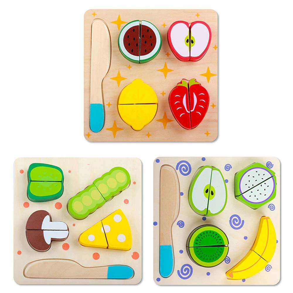 Set 3 Puzzle 3D din lemn, Feliere Fructe, Legume, Alimente, 27 piese, WD9533B RCO®