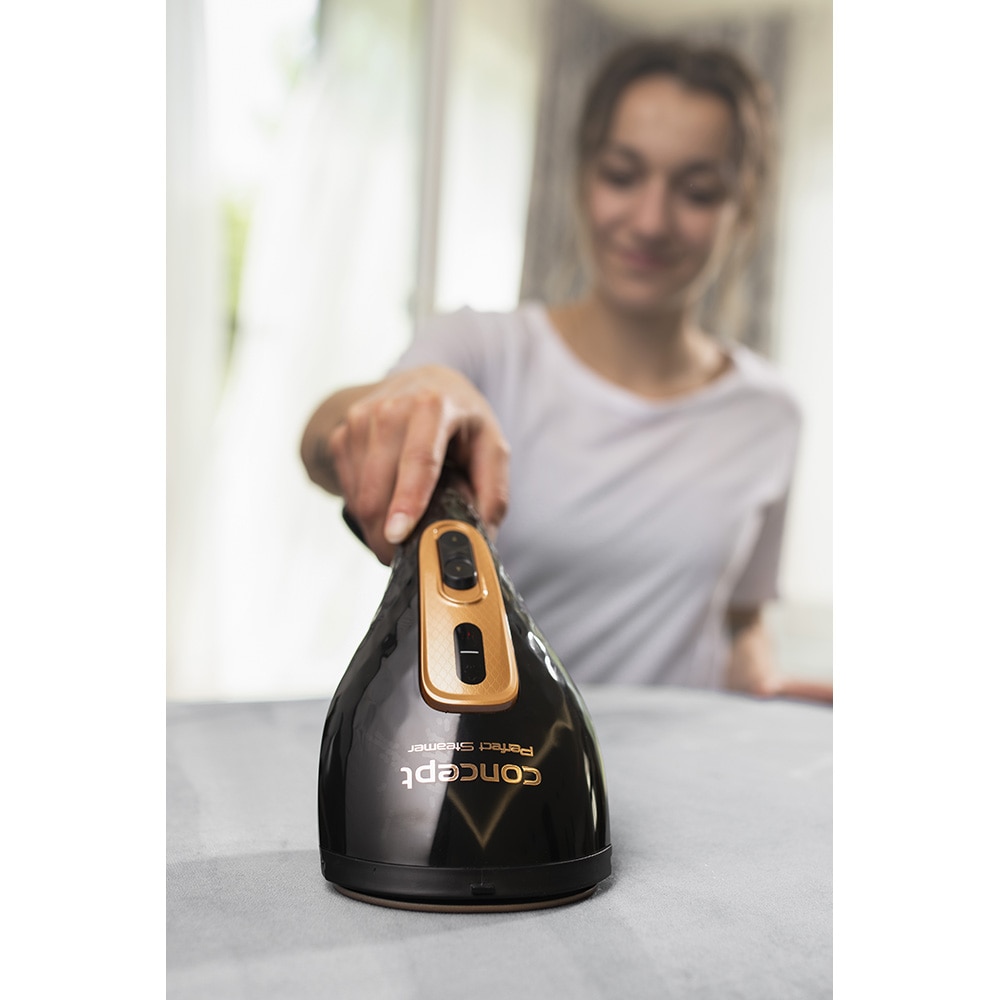 Aparat de calcat vertical cu abur Concept NO8000, 1300 W, 150 ml, Abur 25 gr/min, Negru/Auriu