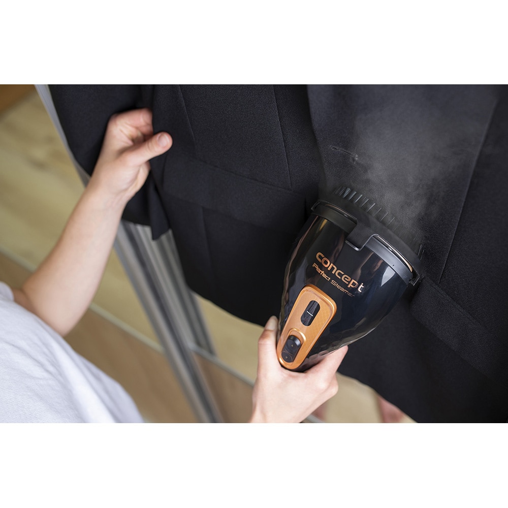 Aparat de calcat vertical cu abur Concept NO8000, 1300 W, 150 ml, Abur 25 gr/min, Negru/Auriu