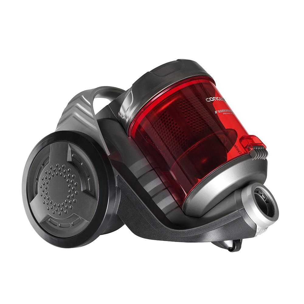 Aspirator fara sac Concept Furios Home & Pet VP5150, Tub Telescopic, 800W, Hepa 13, Nivel zgomot 78 db,Capacitate recipient 2l Perie speciala pentru parul de animale,Perie Parchet, Gri-Rosu