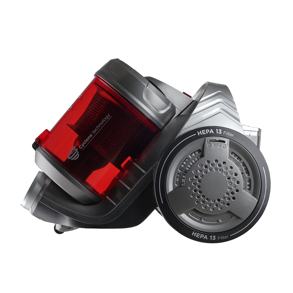 Aspirator fara sac Concept Furios Home & Pet VP5150, Tub Telescopic, 800W, Hepa 13, Nivel zgomot 78 db,Capacitate recipient 2l Perie speciala pentru parul de animale,Perie Parchet, Gri-Rosu