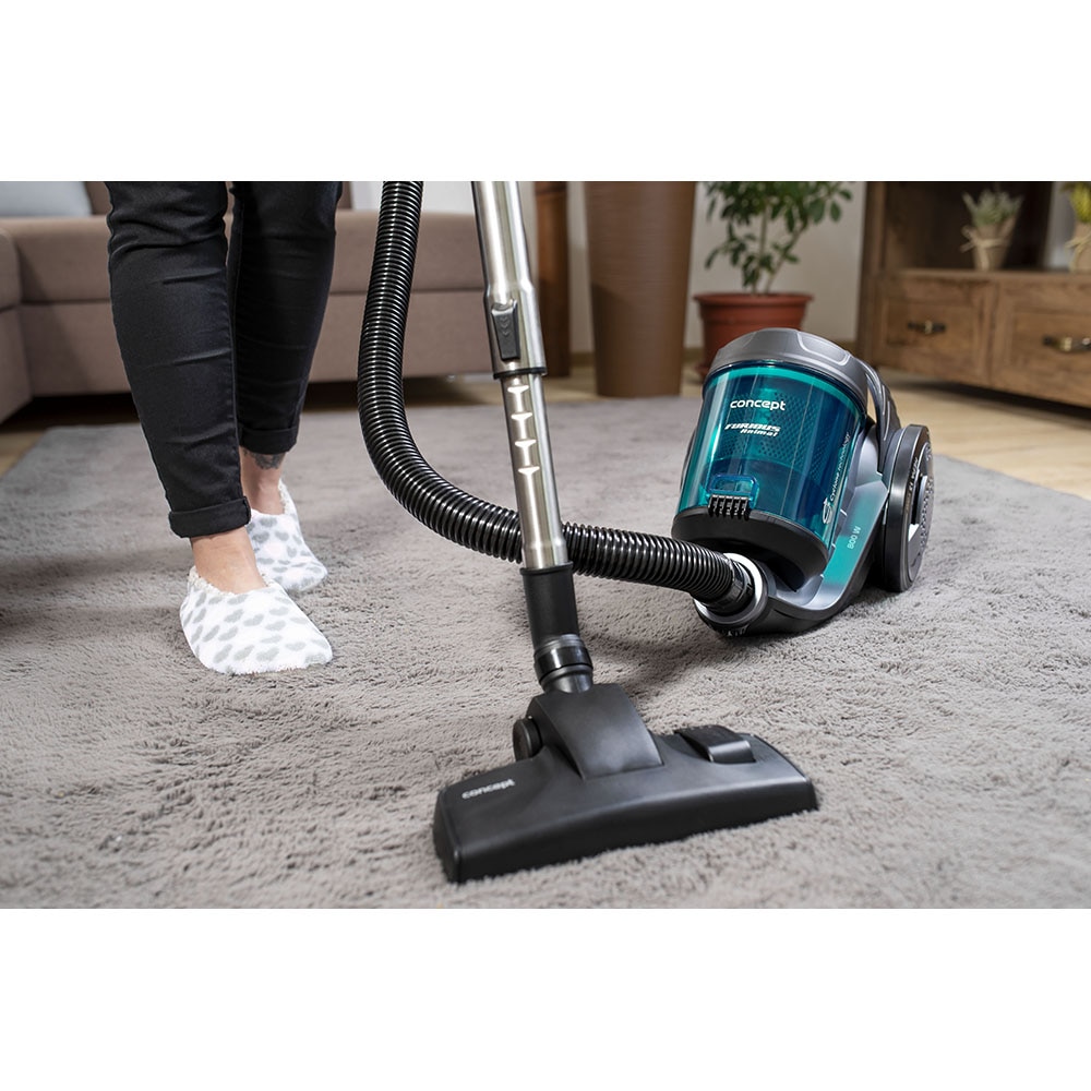 Aspirator fara sac Concept Furios Animal VP5151, Tub Telescopic, 800W, Hepa 13, Nivel zgomot 78 db, Perie speciala pentru parul de animale, Gri-Verde
