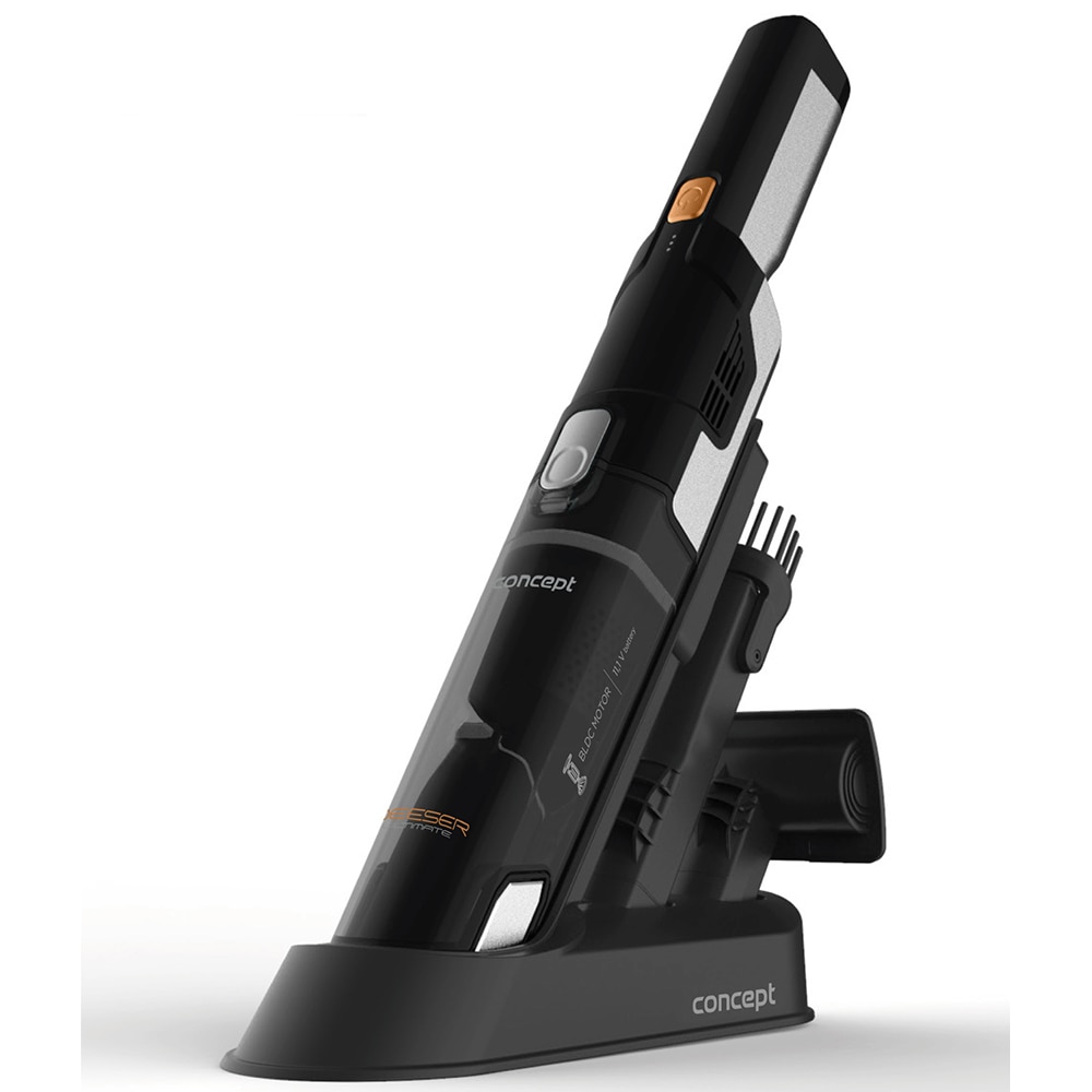 Aspirator de mana Concept VP4410, 90W, 11,1 V,BLDC Motor , 0.25 L, 2 niveluri putere, 2200mah, Li-Ion, filtru HEPA13, Autonomie 21 min,Putere de absortie 14 kPa, Negru