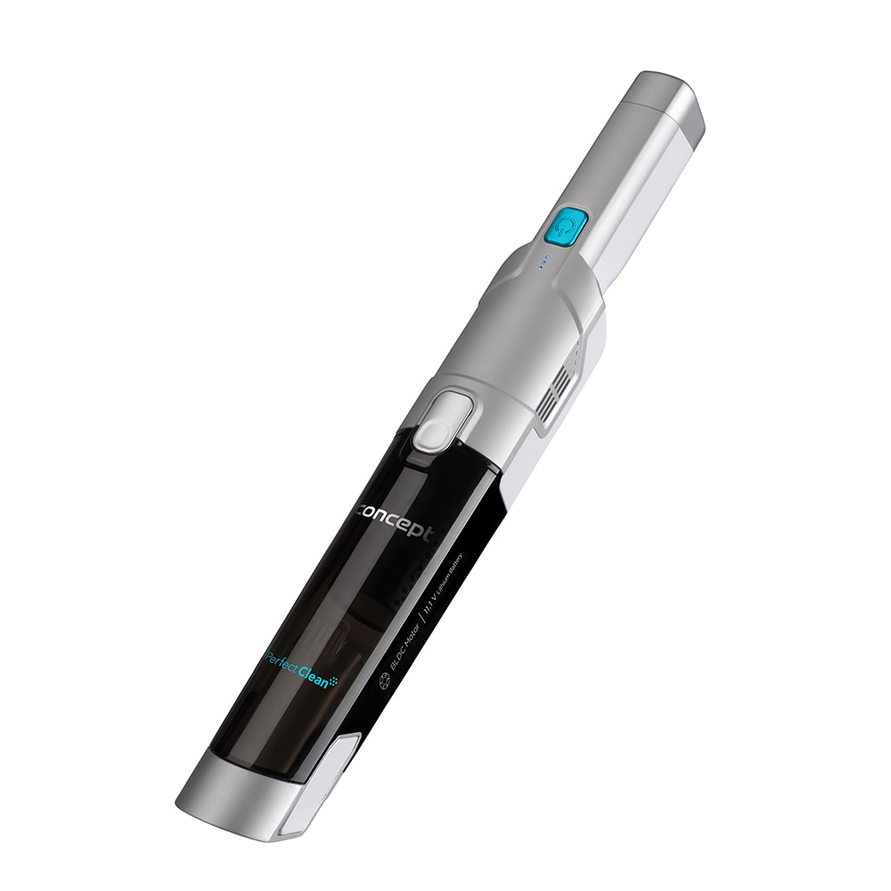 Aspirator de mana Concept VP4420, 90W, 11,1 V,BLDC Motor , 0.25 L, 2 niveluri putere, 2200mah, Li-Ion, filtru HEPA13, Autonomie 21 min,Putere de absortie 14 kPa, Accesoriu pentru masina, Argintiu