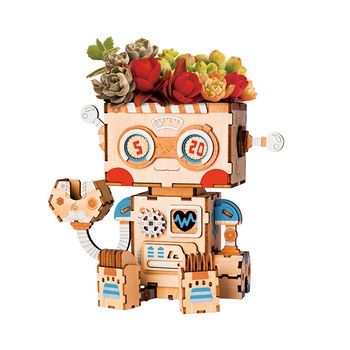 Puzzle 3D din lemn, Ghiveci - robotel, 112 piese Puzzle 3D din lemn, Ghiveci - robotel, 112 piese