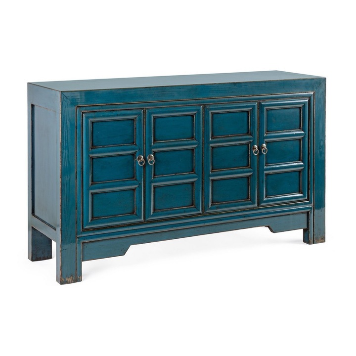 Скрин с 2 врати в синьо патинирано дърво Jinan 133 cm x 40 cm x 82 h