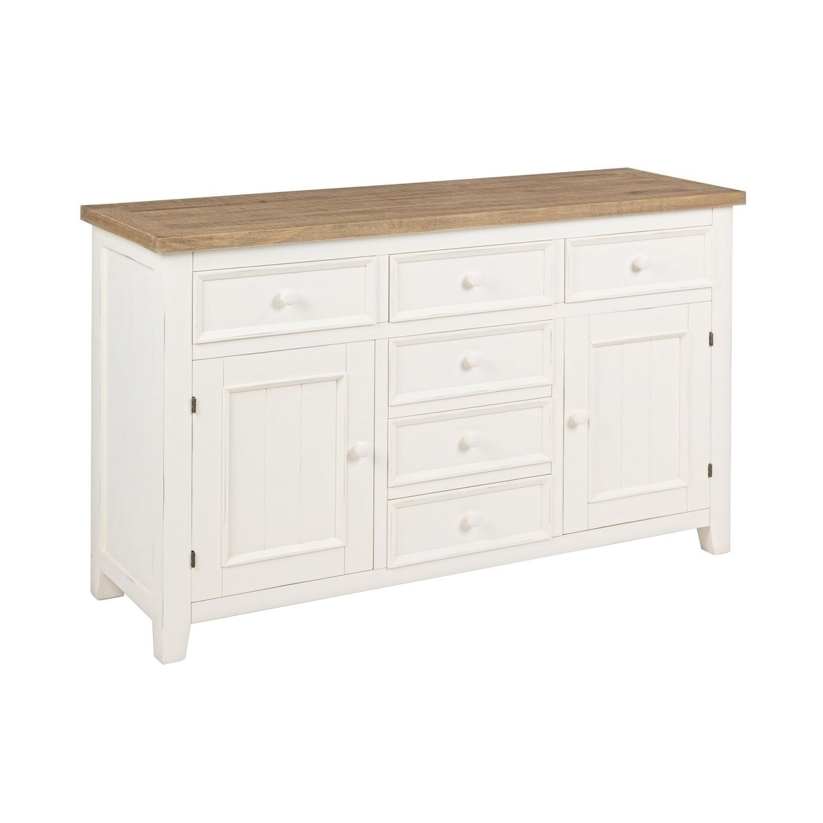 Comoda cu 6 sertare si 2 usi din lemn alb natur Elvia 122 cm x 40 cm x 77 h