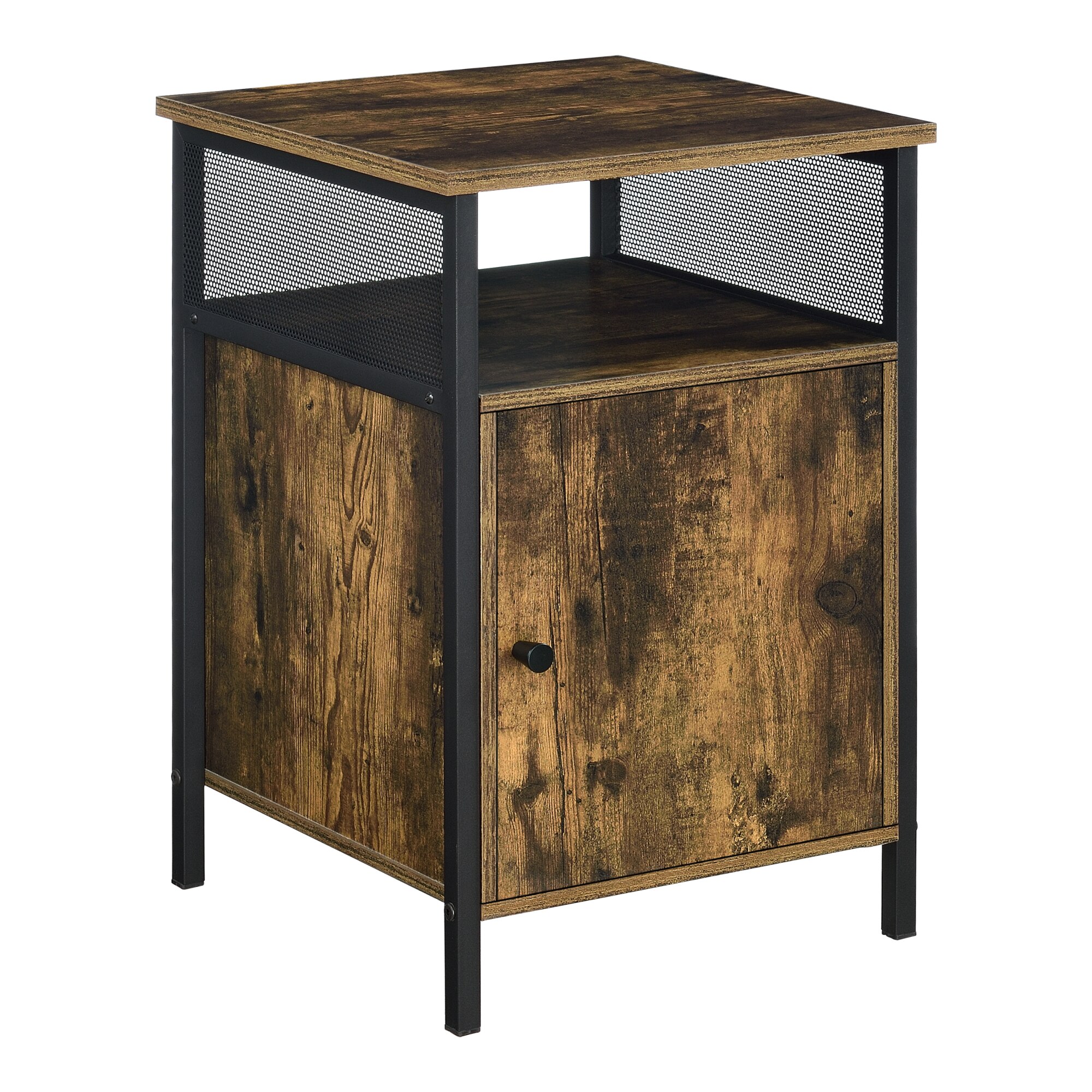 Comoda, en.casa, Eigersund, 60 x 40 x 40 cm, pal,metal, efect lemn nuanta inchisa, cu 1 usa