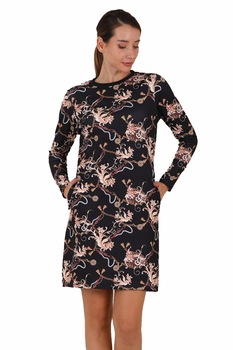 Rochie imprimeu cu buzunare si maneci lungi Celebrate, Negru Rochie imprimeu cu buzunare si maneci lungi Celebrate, Negru