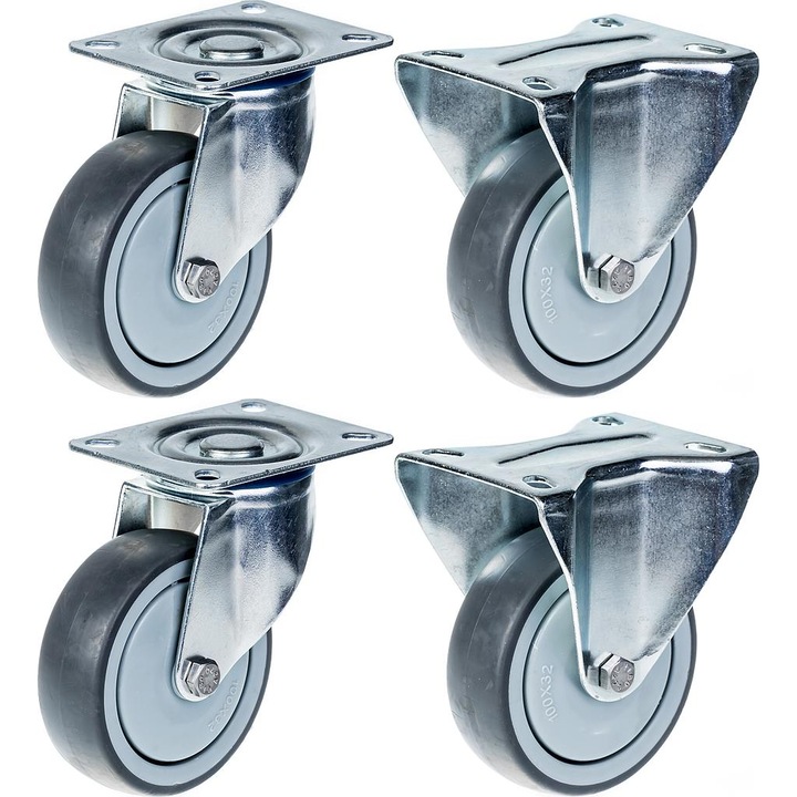 Set de 4 roti de cauciuc gri ( 80mm 3 ") capacitate fixa puternica de 320 kg