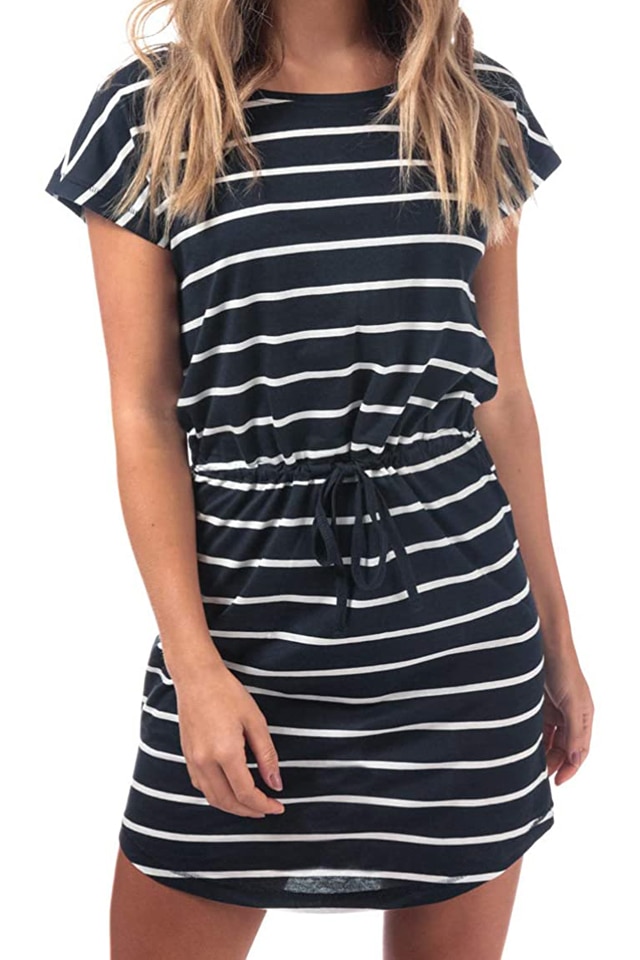 Rochie bumbac dama Only, albastra, XS, cu dungi