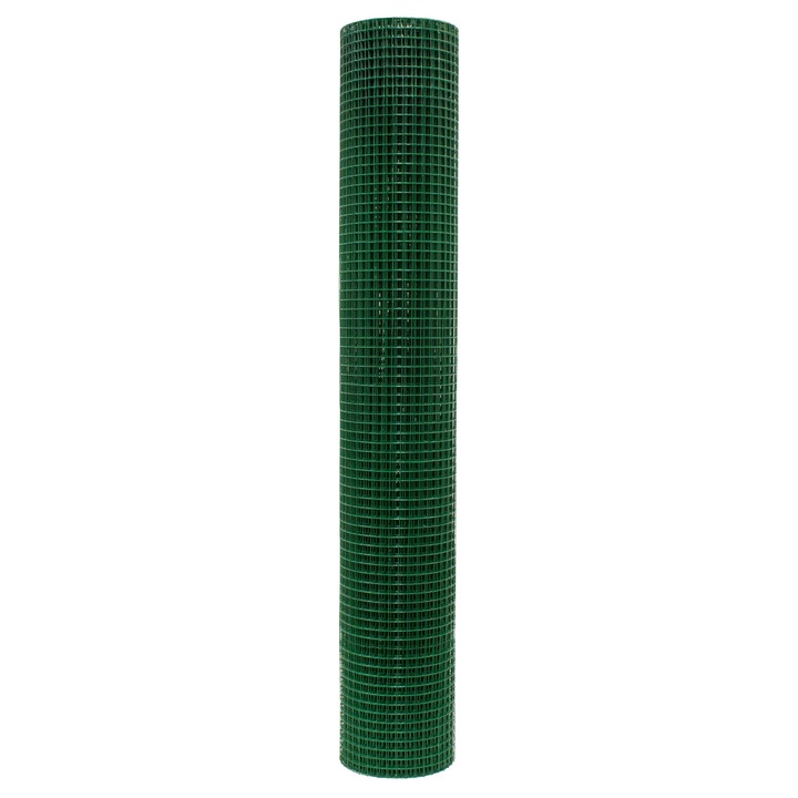 Plasa de sarma, ECD Germany, 25 m, verde, otel zincat, grosime 0.7 mm, dimensiune ochi 12 x 12 mm, rezistent la intemperii, sarma acoperita cu PVC