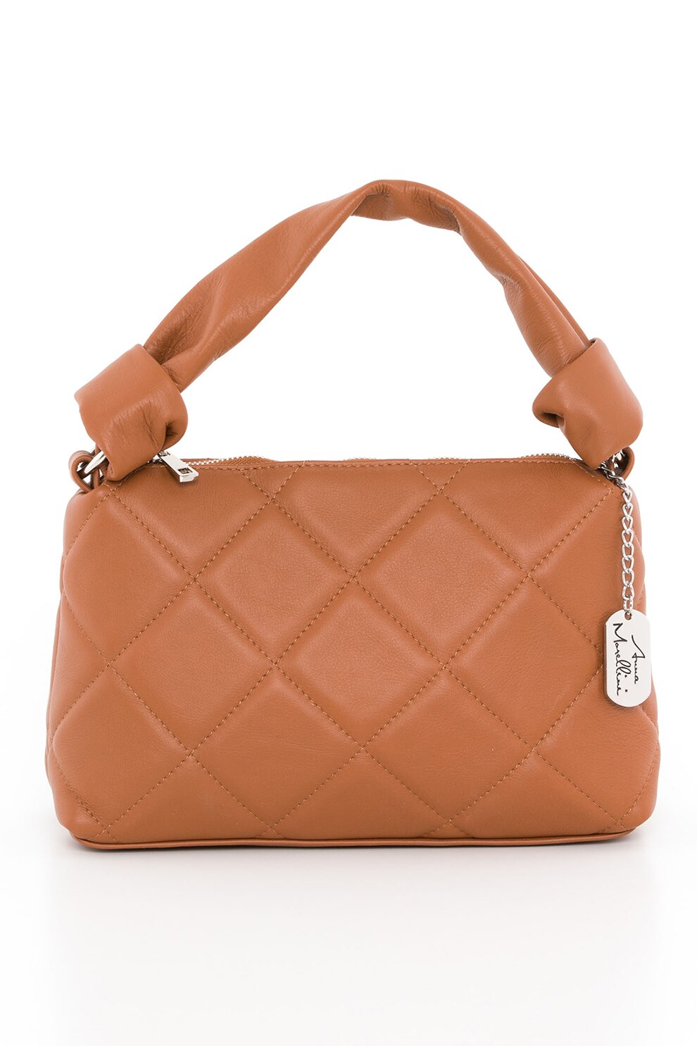Anna Morellini, Geanta din piele cu maner si aspect matlasat, Maro caramel