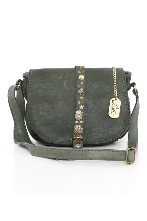 Anna Morellini, Кожена чанта през рамо Luigia с метални апликации, Тъмнозелен