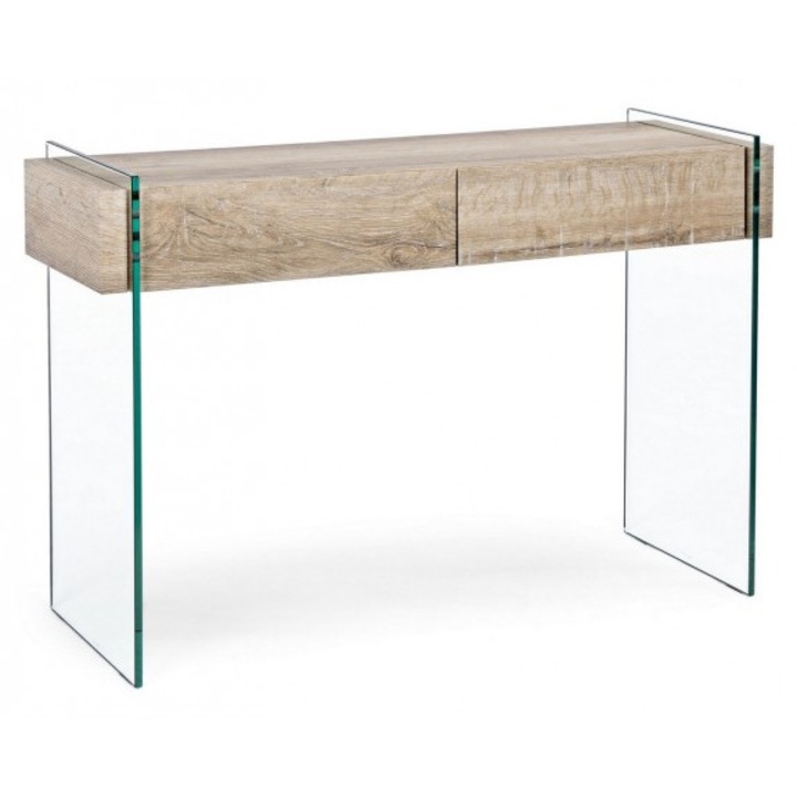 Consola cadru sticla cu polita mdf natur Kenya 110 cm x 40 cm x 75 h