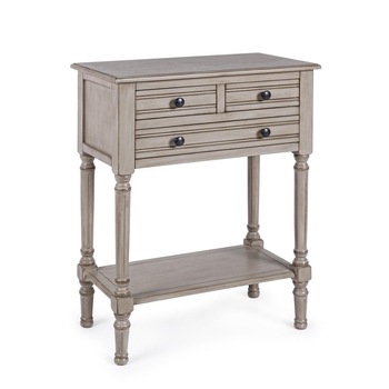 Consola cu 3 sertare si 1 polita din lemn gri patinat Margaret 60 cm x 33 cm x 78 h Consola cu 3 sertare si 1 polita din lemn gri patinat Margaret 60 cm x 33 cm x 78 h